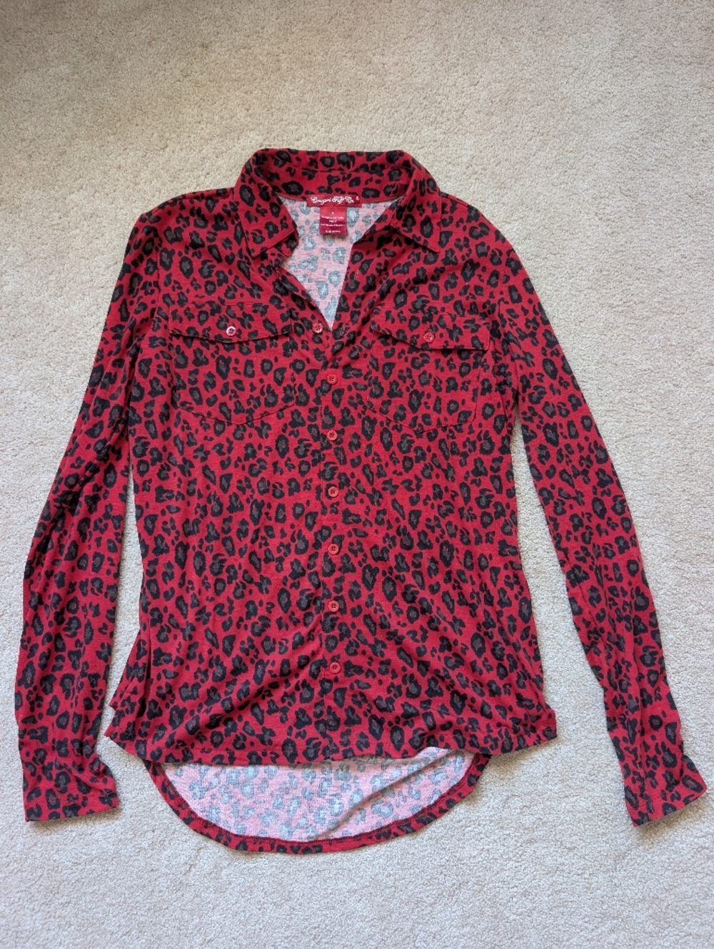 Red Leopard Button Up